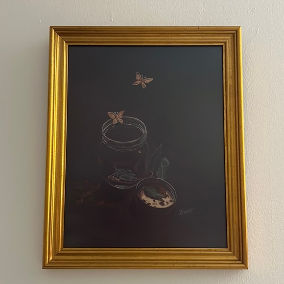 Cottage BUTTERFLIES EMERGING FROM JAR, Professional Framed, Brexler, 16”x 13” - Picture 2 of 5